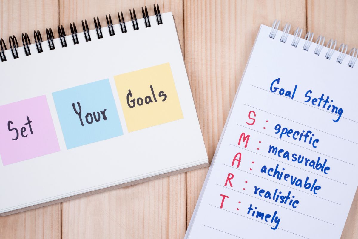 Picture of a notebook with goal settings.