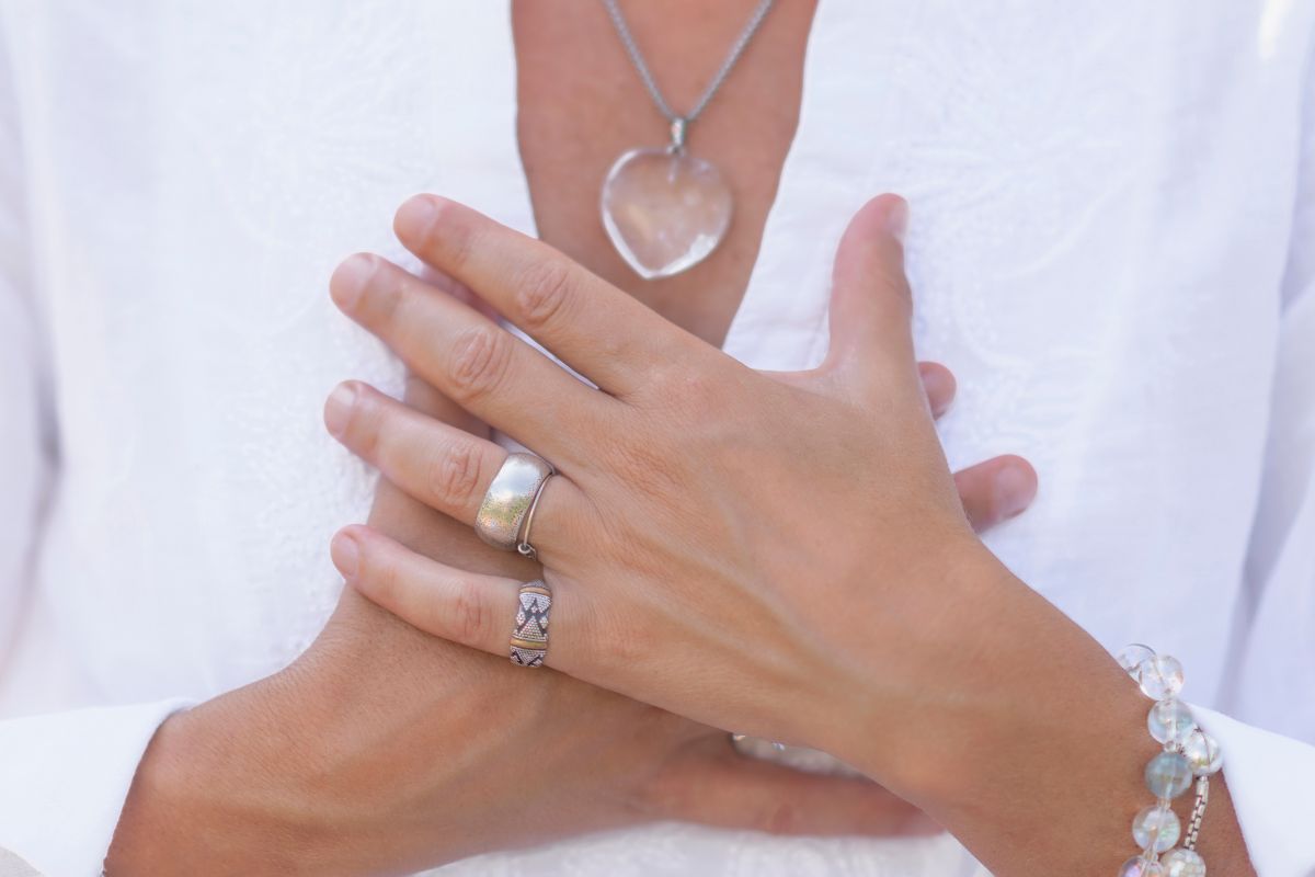 The image shows a woman with a spiritual connection.