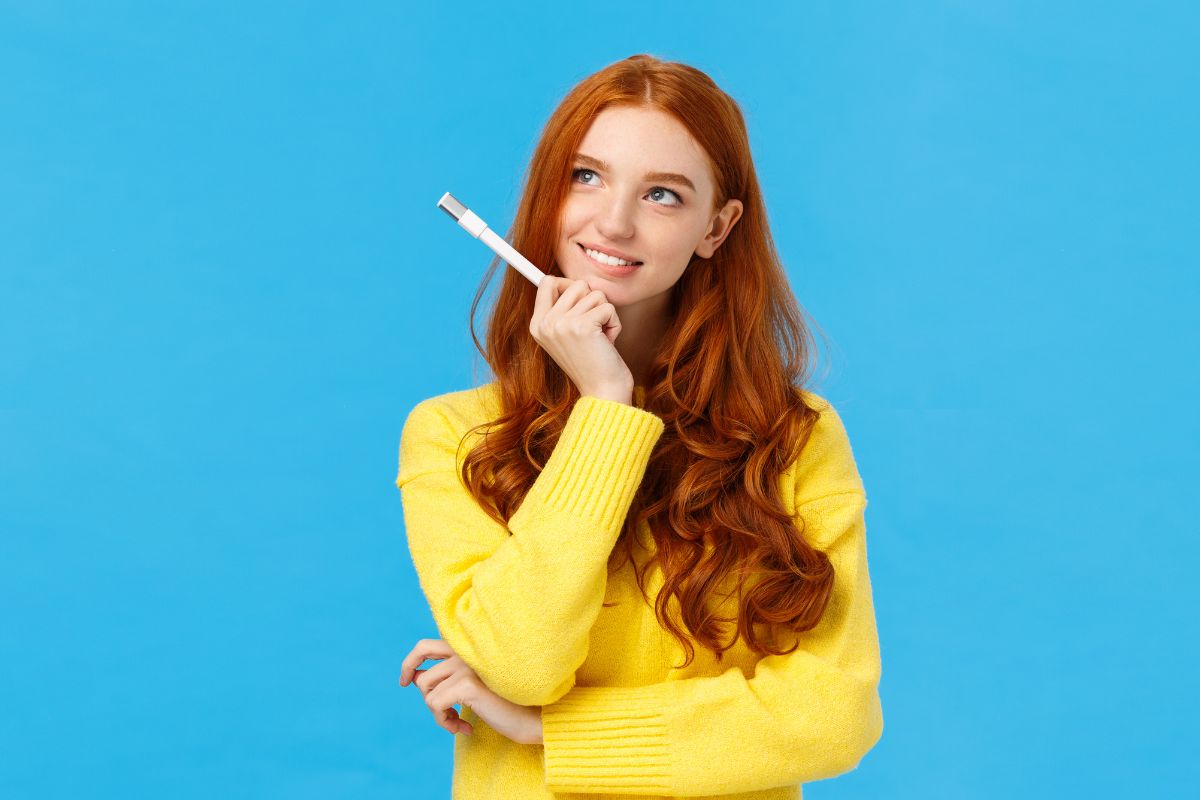 Picture of a young lady thinking.