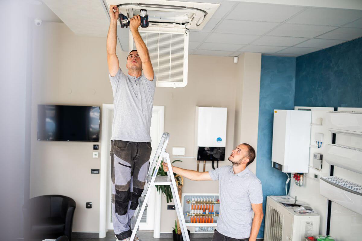 The image shows the two men doing home maintenance, sinking funds helps to save money for home repairs ahead of time.