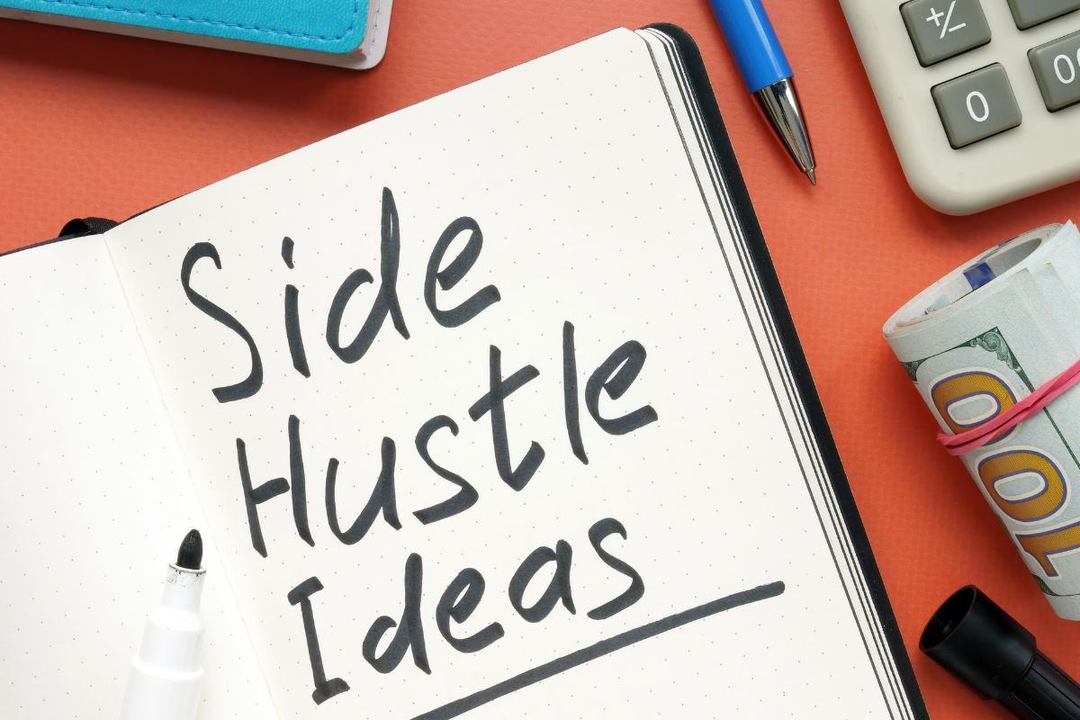 Image of a notebook with side hustle ideas wording.