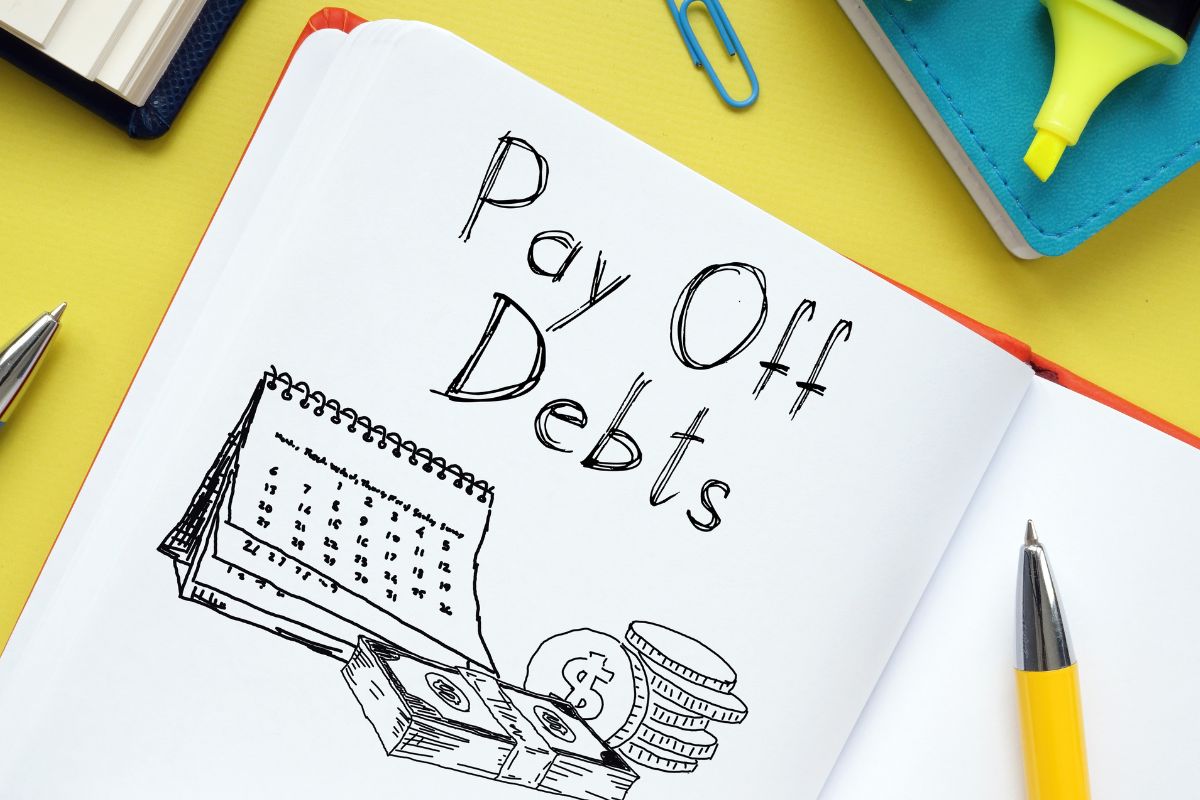 Image of a notebook with pay-off debts wording.
