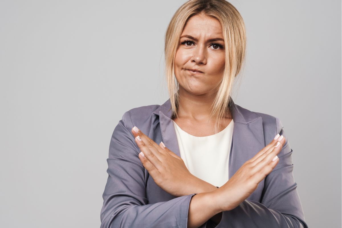 Photo of a woman saying no.
