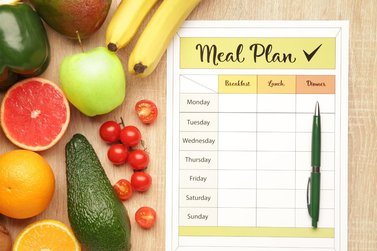 The photo shows a paper with a meal plan.