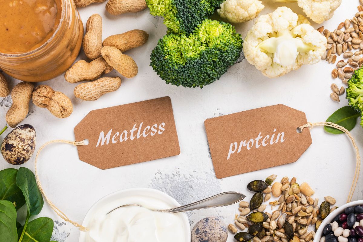 Picture of meatless and protein tags.
