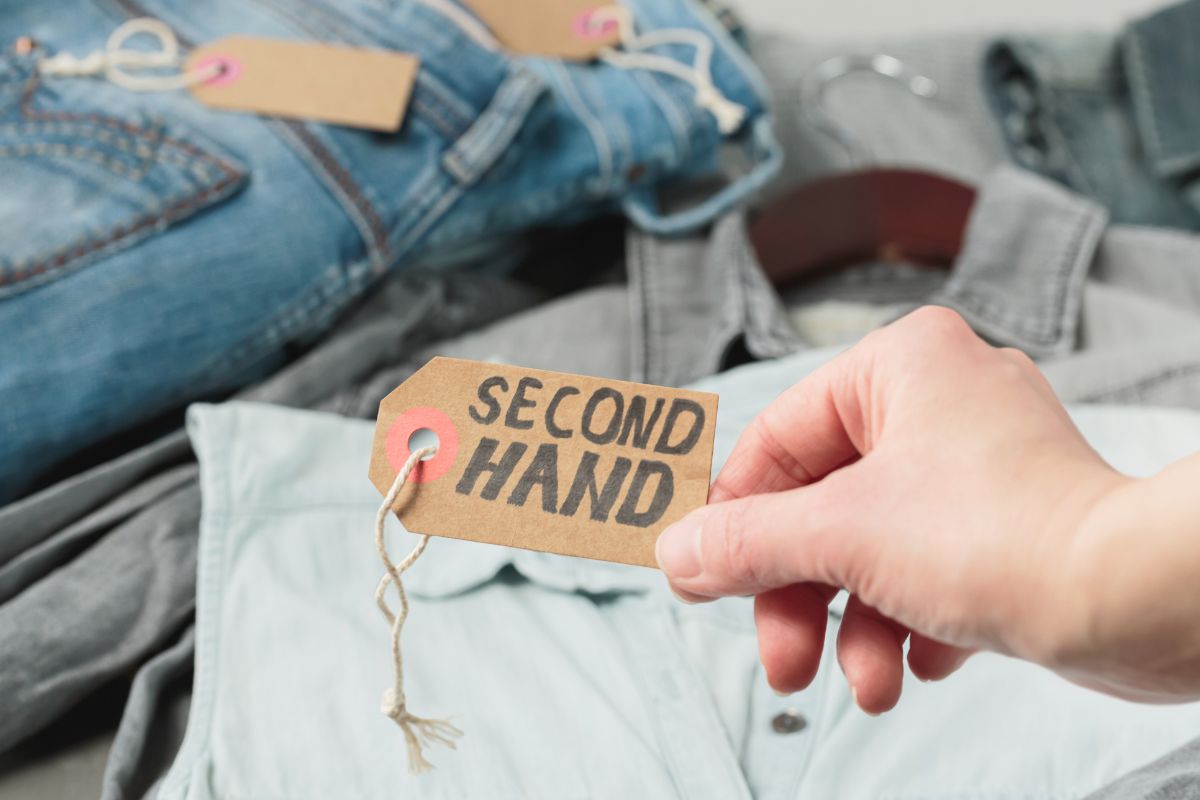 A woman's hand shopping-second hand clothes.