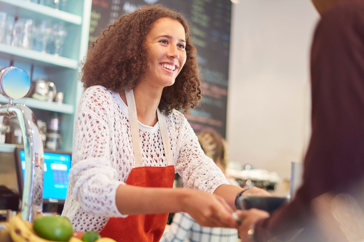 Picture of a young lady working a part-time job.