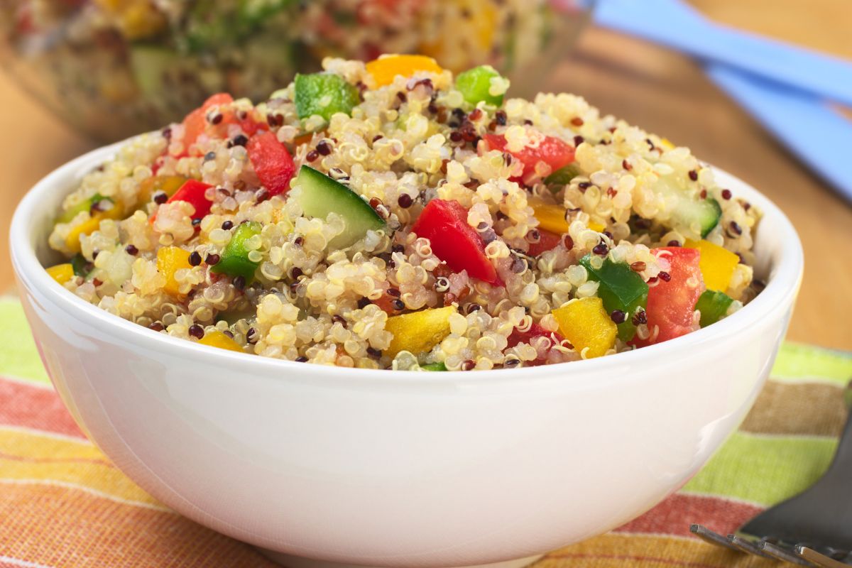 The picture shows a bowl of Quinoa.