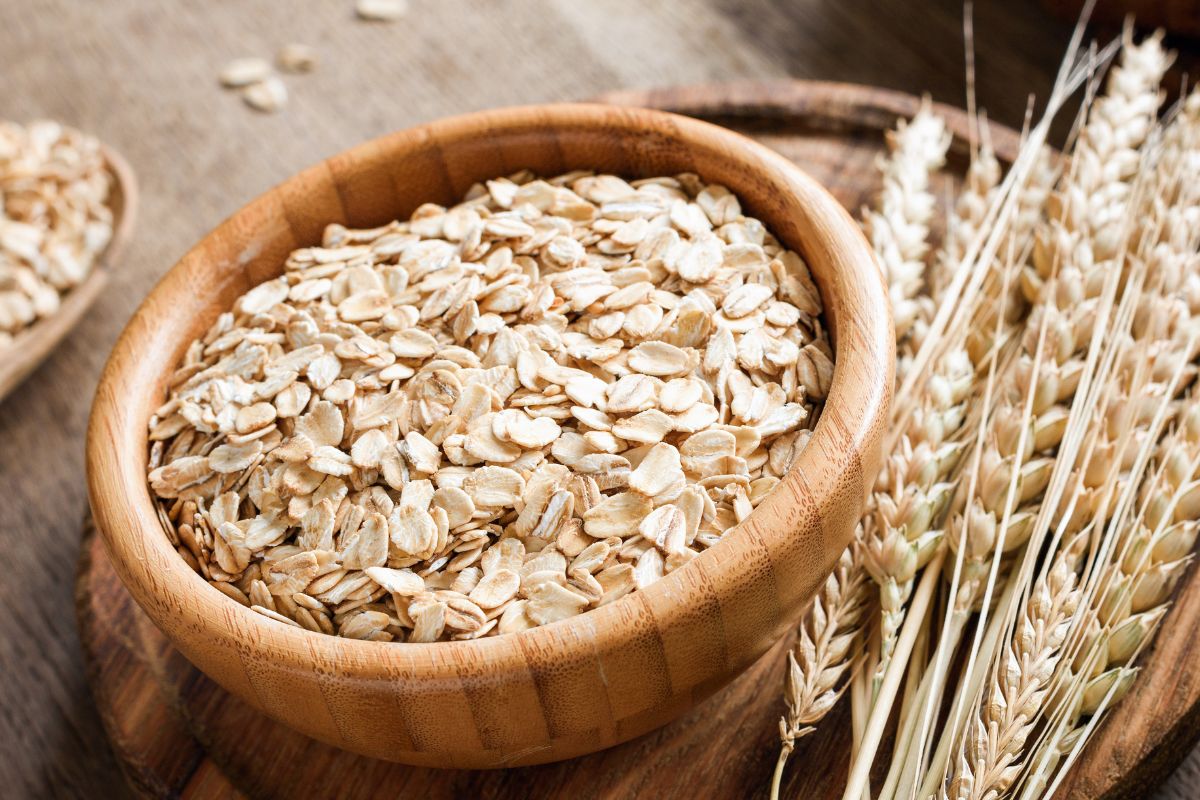 The photo shows a bowl of oats.