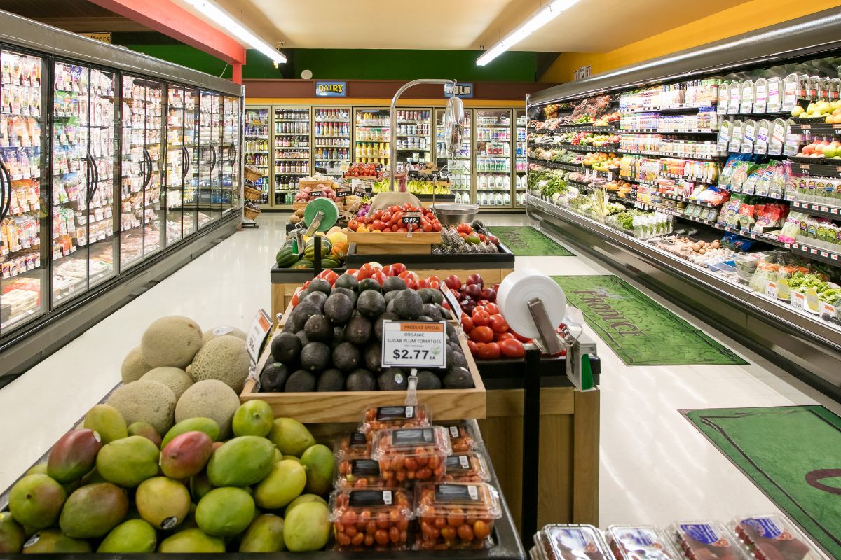 The photo shows a grocery store.