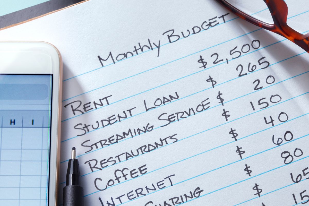 Photo of a monthly budget breakdown.