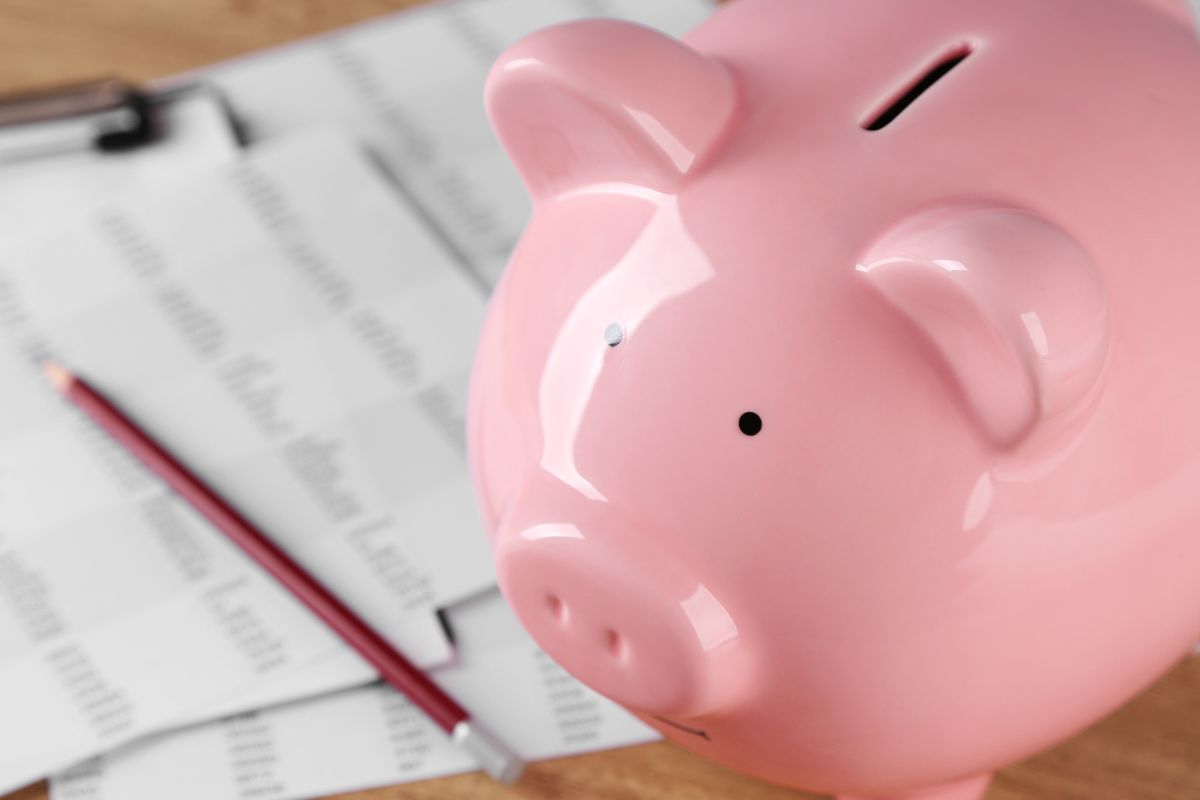 Image of a piggy bank and papers.