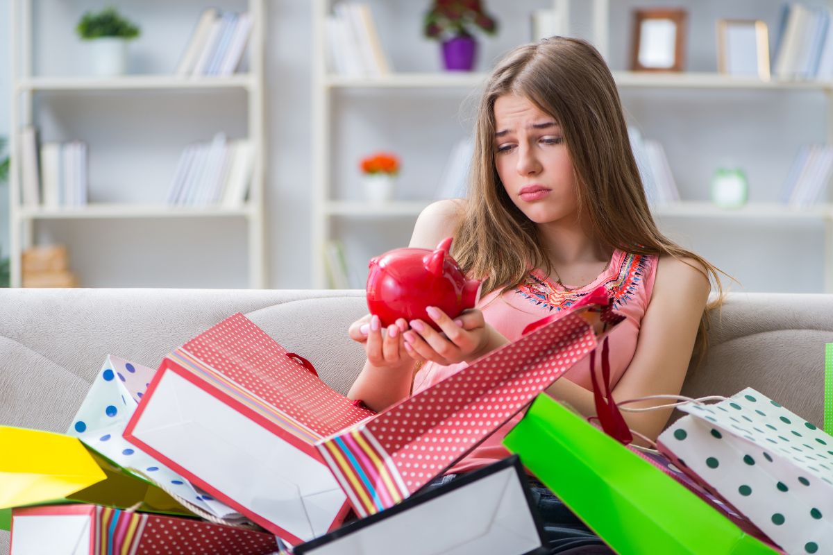 The photo shows a young lady with too much sending.