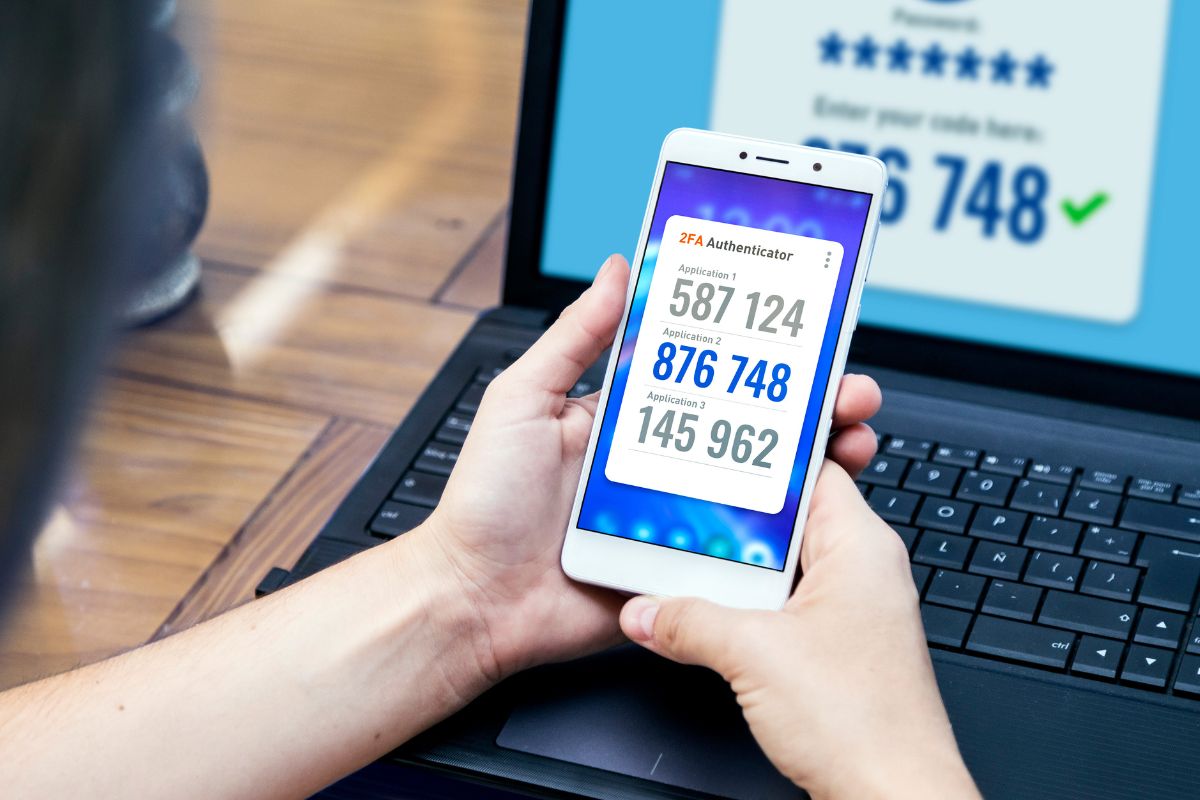 A woman's hand using a two-factor authentication.