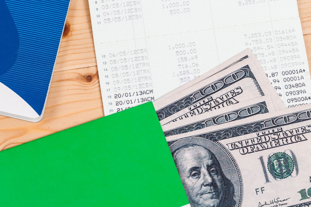 Picture of a savings account and money.