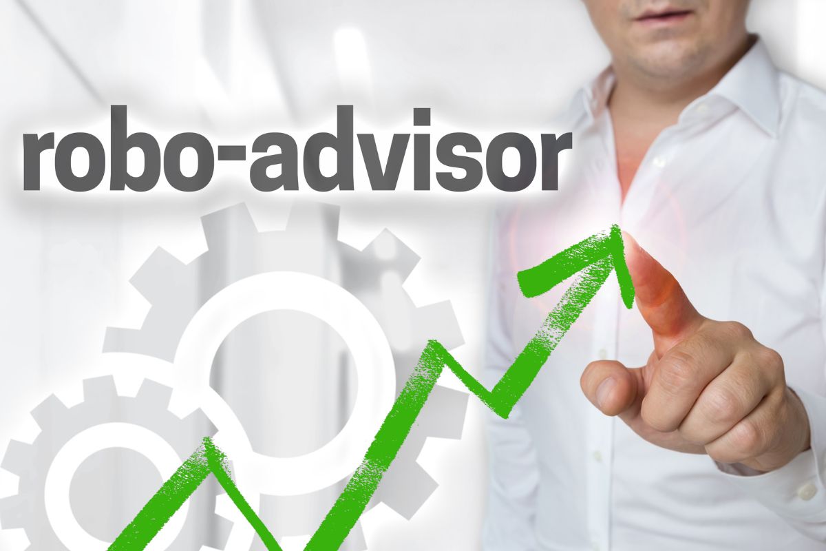 The picture shows a man investing in a robo-advisor.