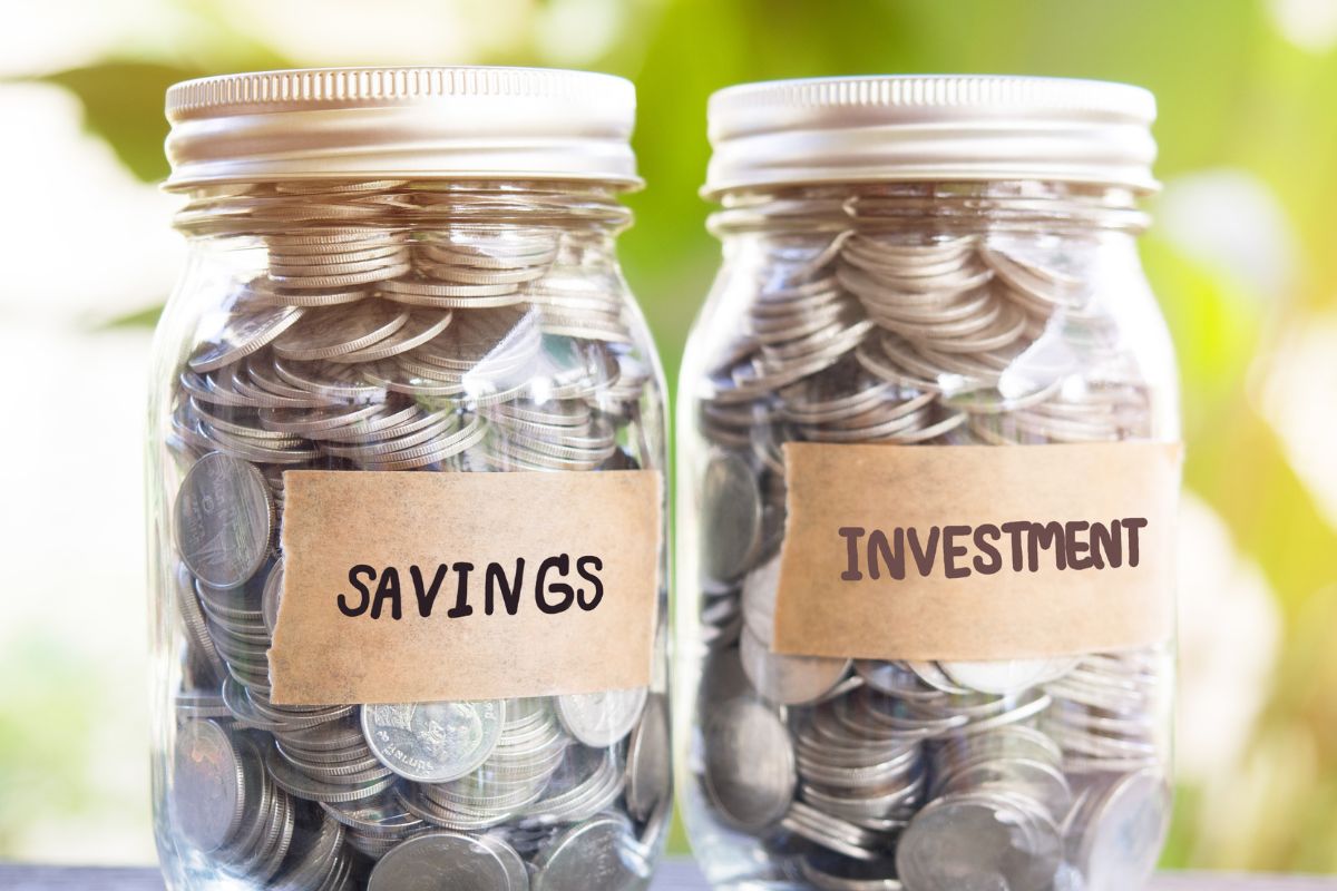 Picture of jars with savings and investment money.