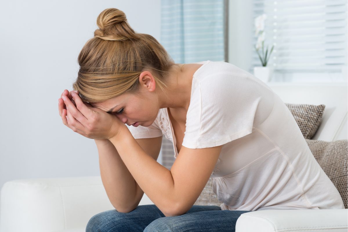 The picture shows a frustrated woman.