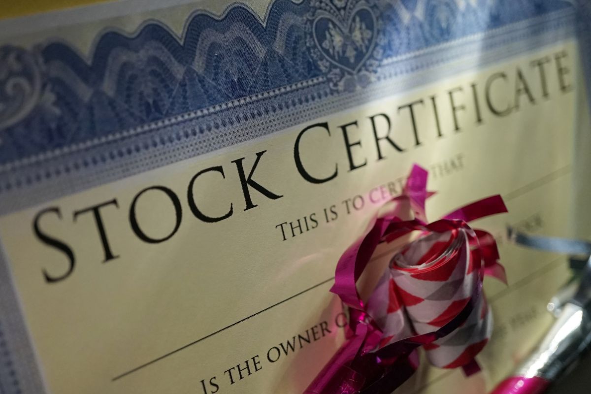 Photo of a stock certificate.