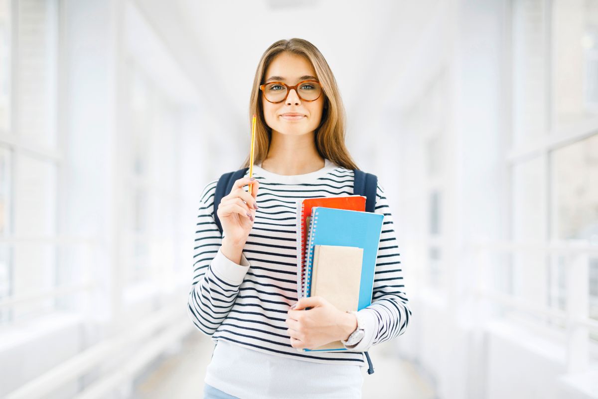 The picture shows a college student.