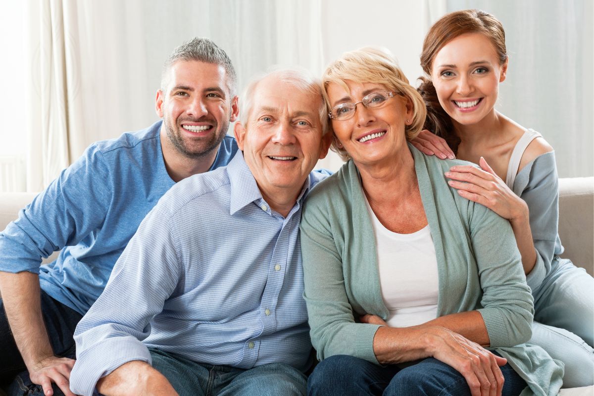 The photo shows aging parents and their kids.