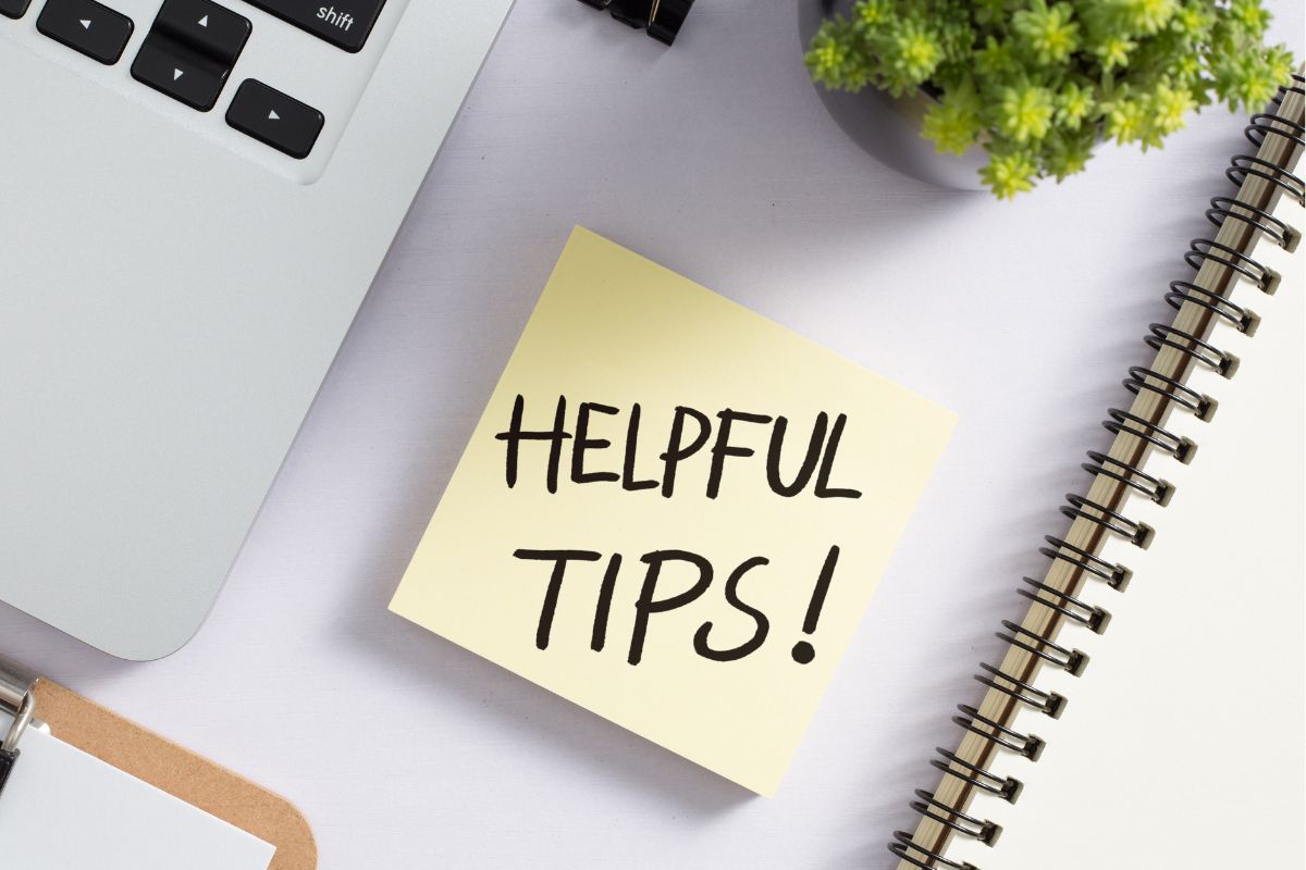 The picture shows a paper with helpful tips written.