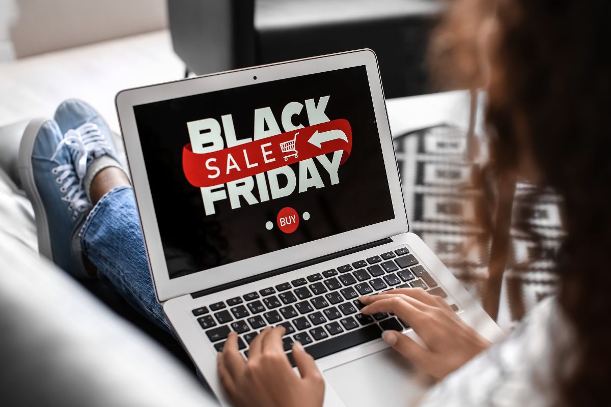 A woman shopping online on Black Friday.