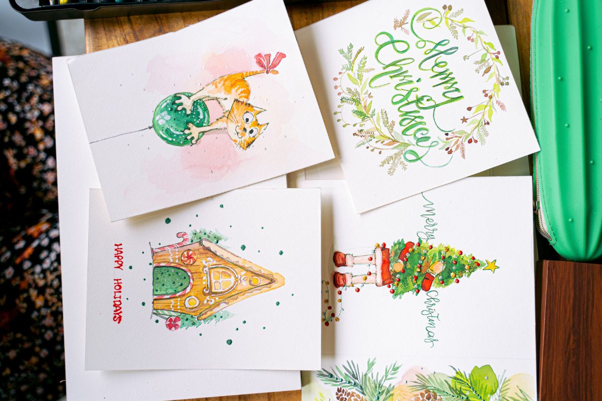 The picture shows Christmas cards.