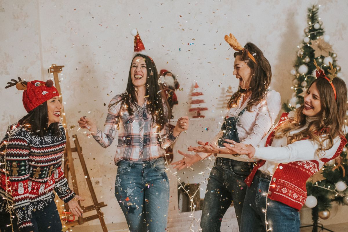 The image shows a group of friends enjoying.