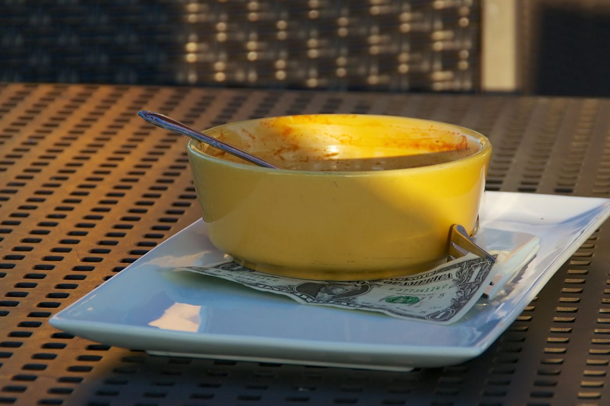 Picture of money left in a meal.