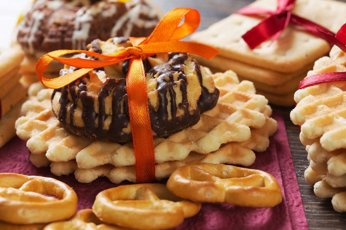The image shows baked foods wrapped with ribbon indicating to make homemade treats for family or friends and shows you took the time to make something special.