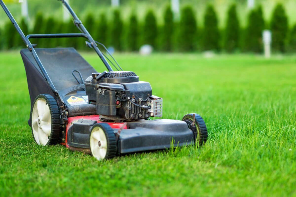 The image tells about the Lawnmower on the grass indicating to start a small business like lawn care that can bring in steady cash during the busy season.