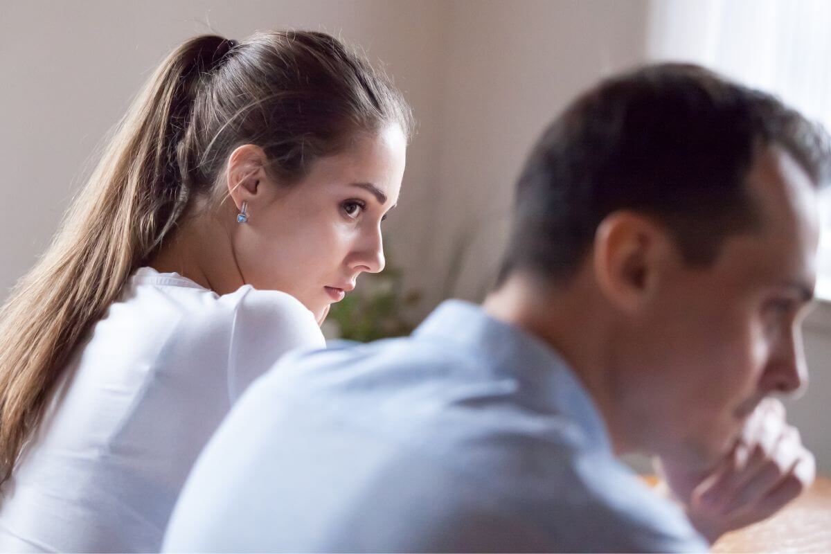 The image of a man thinking and a girl looking at him which refers to staying patient and giving each other time to process the conversation helps keep the discussion calm and productive.