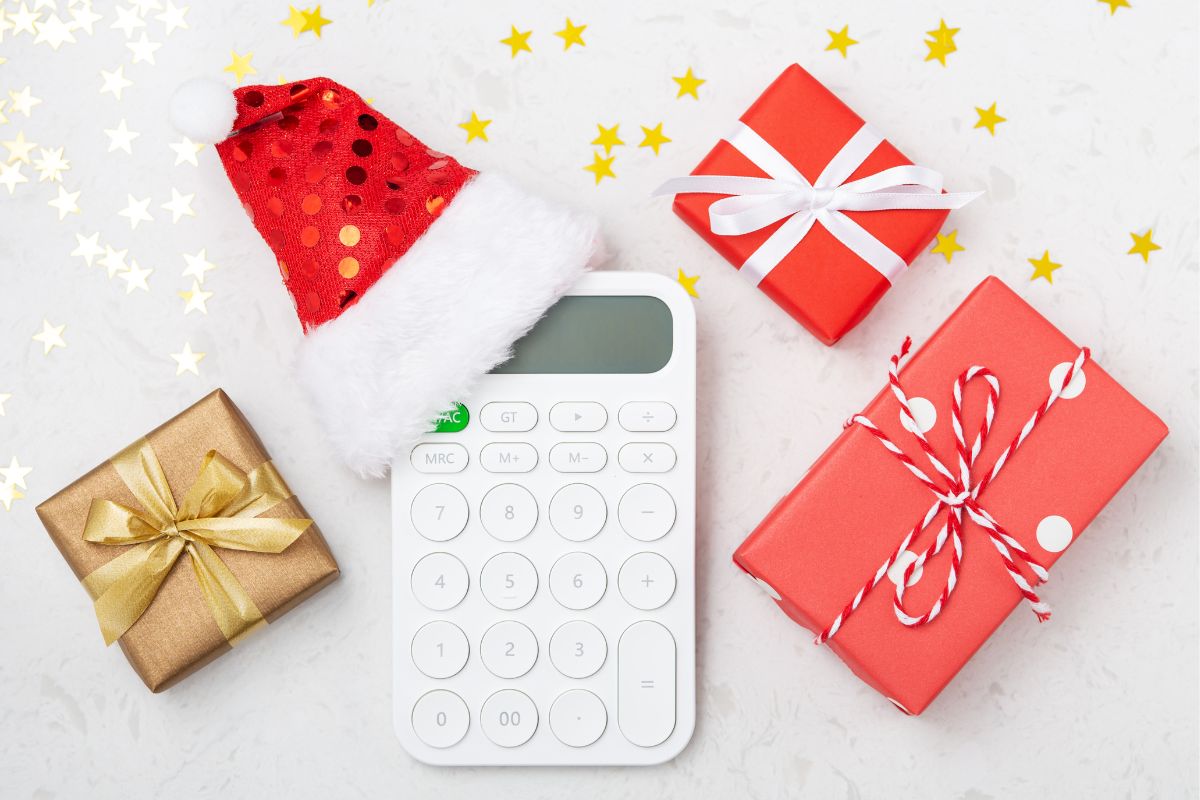 Photo of gifts and a calculator.