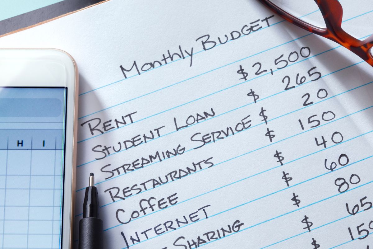 Picture shows a monthly budget.