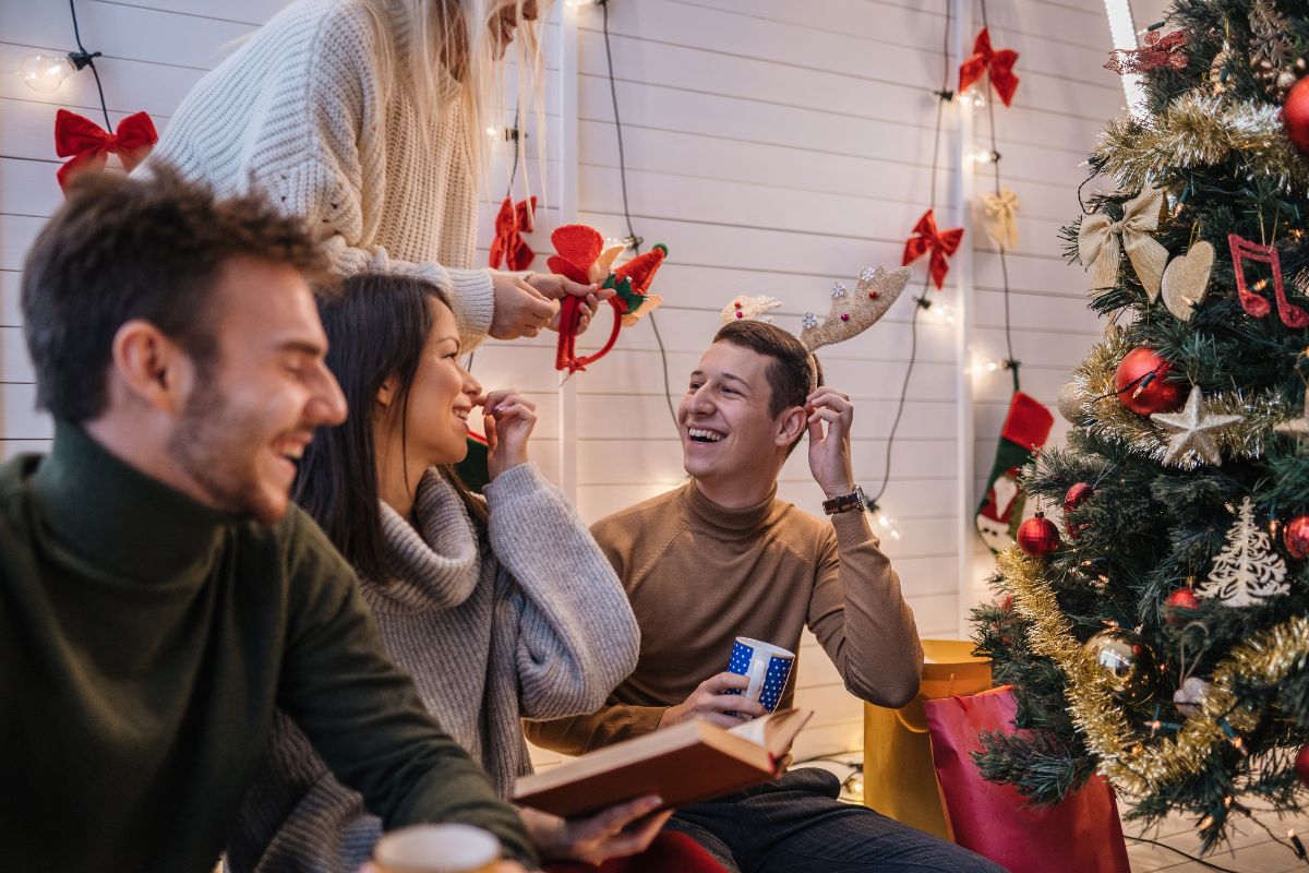 Photo of friends bonding over Christmas.