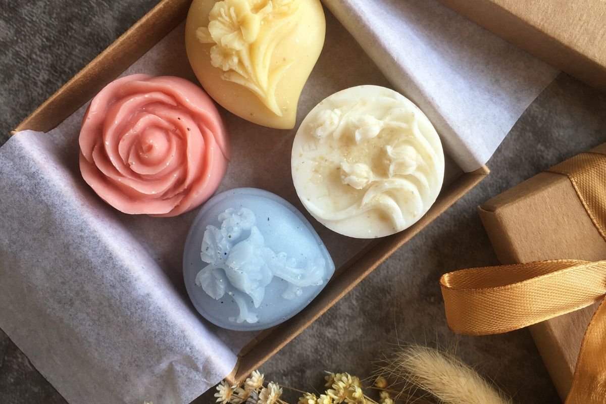 Image of handmade soaps in a box.