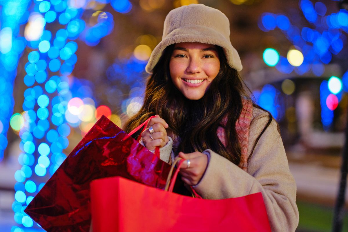 Photo of a woman shopping on holiday.