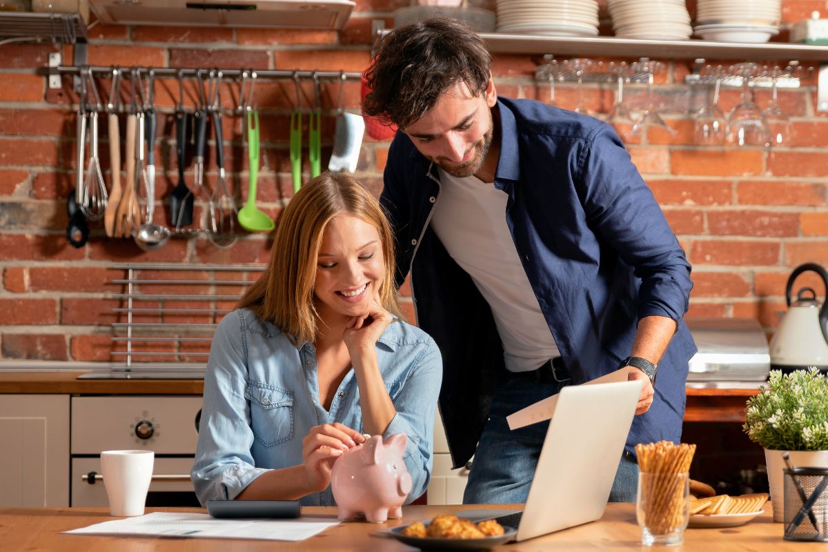 Photo of a couple working on their finances.