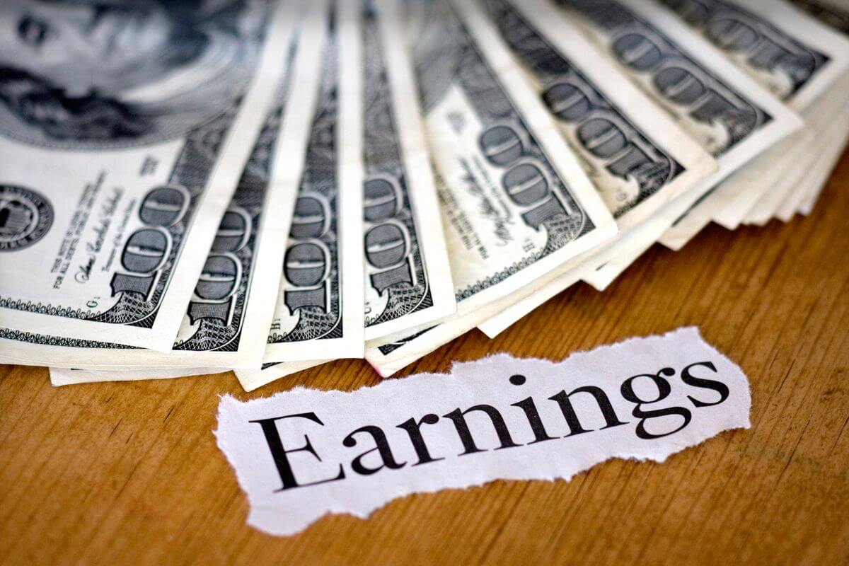 The photo shows money and earnings wording.