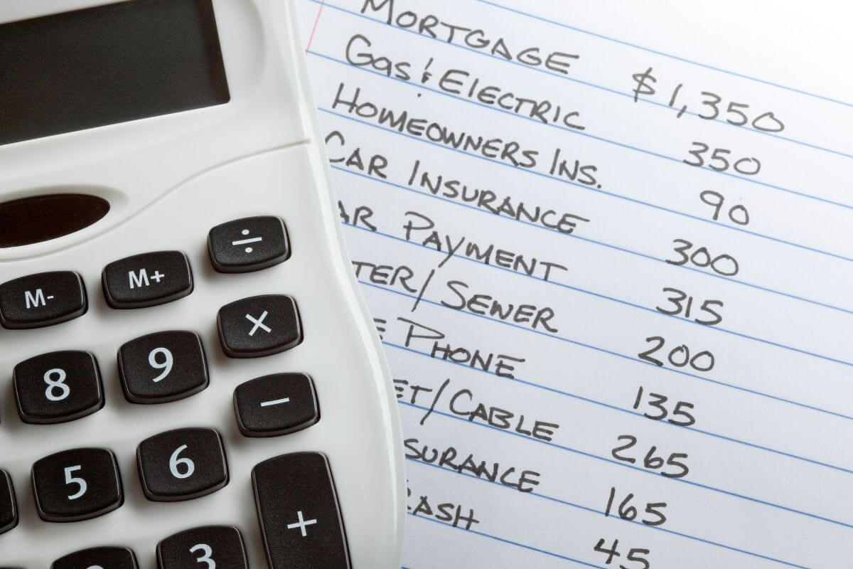 The picture tells about a calculator and a piece of paper with notes referring to creating a detailed budget to gain clarity that can reduce stress and give you a plan to follow.