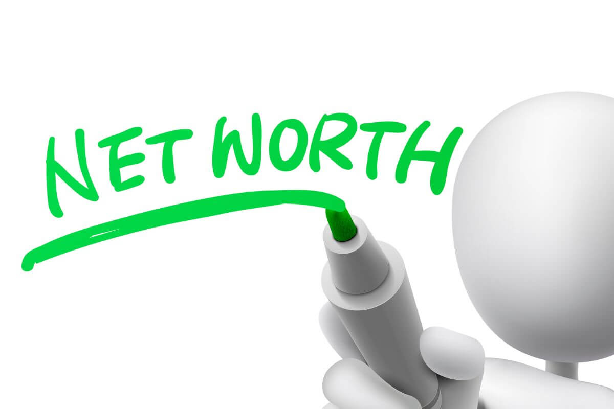 The photo shows a man figure writing words on the screen with a marker which means knowing your net worth and tracking it regularly which helps you see progress and identify areas where you can improve.