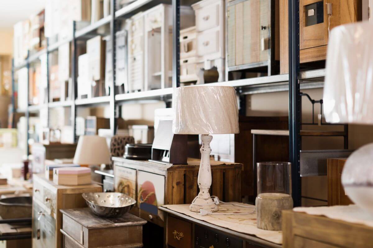 The photo shows displays of furniture at the shop which means buying secondhand items to save on big purchases that give you great value without draining your wallet.