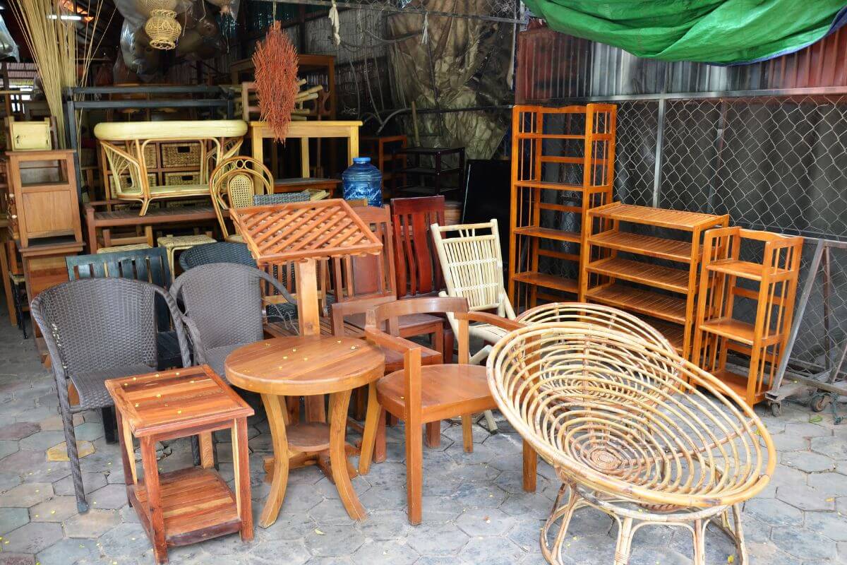 The image tells about wooden furniture displayed which means to flip furniture items for a profit with the potential for big returns.
