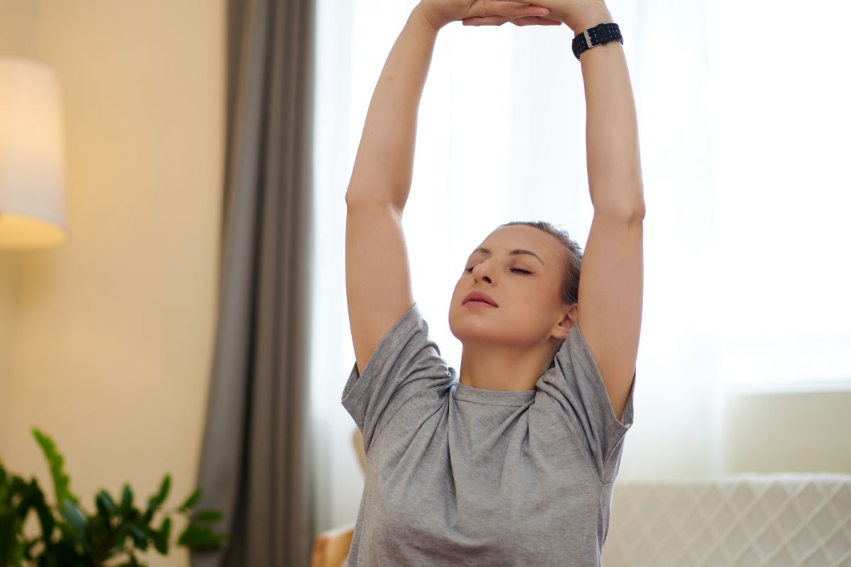 Image of a woman stretching.
