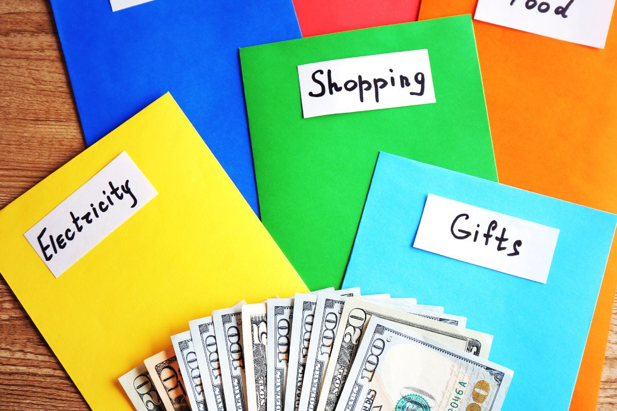 The picture shows money and expense categories.
