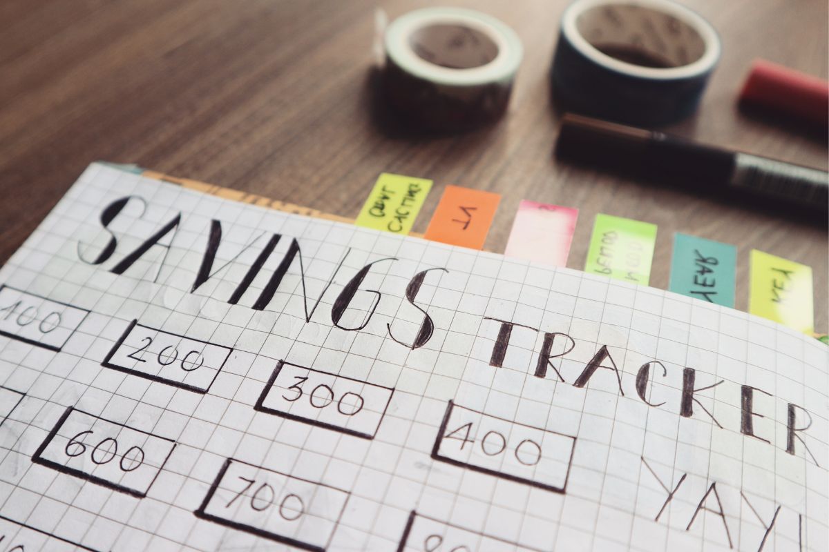 Photo of paper with savings tracker.