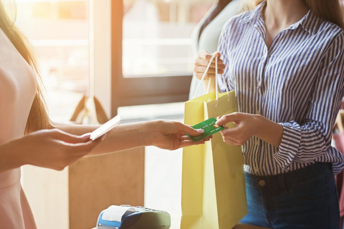 The picture shows a woman shopping.