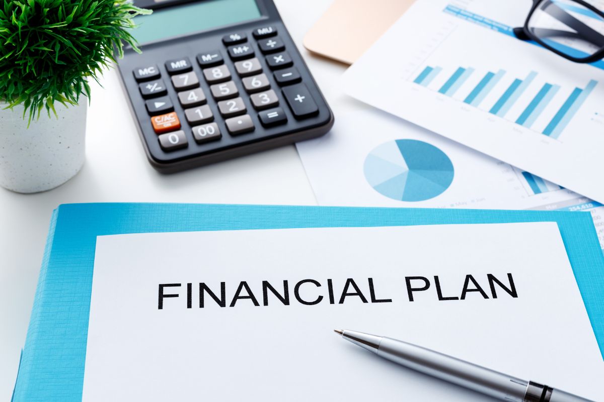 A paper with financial plan wording.