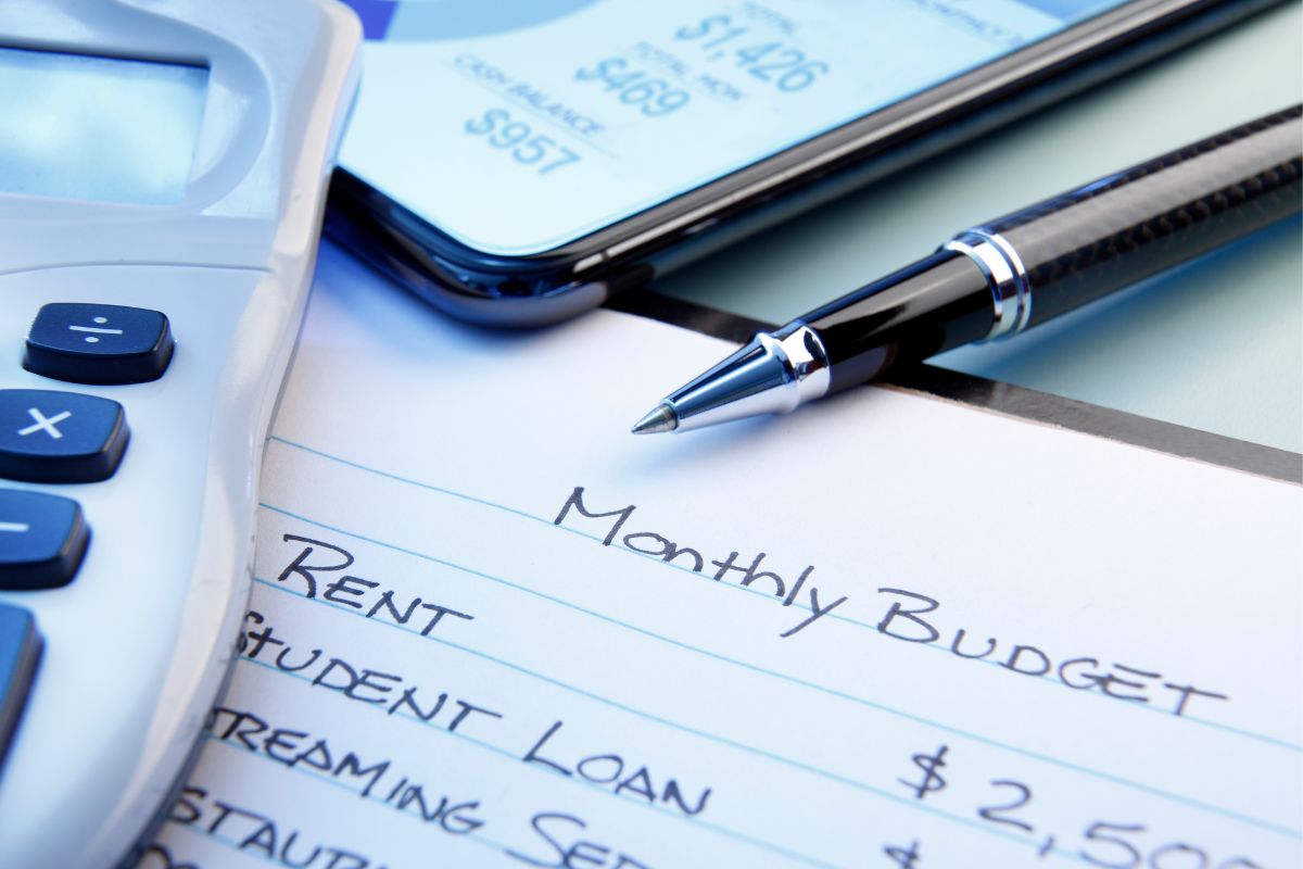 Photo of a monthly budget and a calculator.